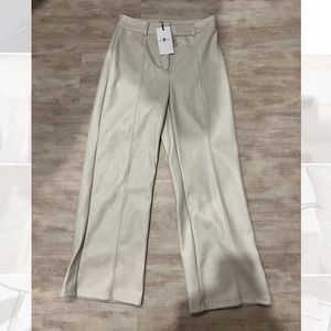 NWT 7 for All Mankind Faux Leather Wide Crop Pants off white NEW